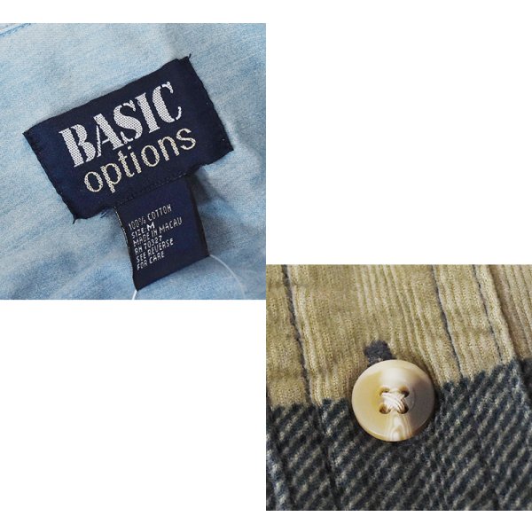 画像2: ビンテージ【BASIC OPTIONS】【ブロックチェック】【コーデュロイ】【ボタンダウンシャツ】【紺×エンジ×緑】【サイズM】