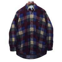 ビンテージ【BASIC OPTIONS】【ブロックチェック】【コーデュロイ】【ボタンダウンシャツ】【紺×エンジ×緑】【サイズM】