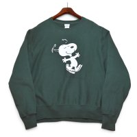 00's~【チャンピオン】【Champion】リバースウィーブ【REVERSE WEAVE】【スヌーピー】【PEANUTS】深緑【クルーネックスウェット】【サイズXL】 