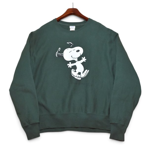 画像1: 00's~【チャンピオン】【Champion】リバースウィーブ【REVERSE WEAVE】【スヌーピー】【PEANUTS】深緑【クルーネックスウェット】【サイズXL】 