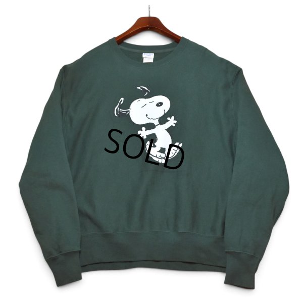 画像1: 00's~【チャンピオン】【Champion】リバースウィーブ【REVERSE WEAVE】【スヌーピー】【PEANUTS】深緑【クルーネックスウェット】【サイズXL】 