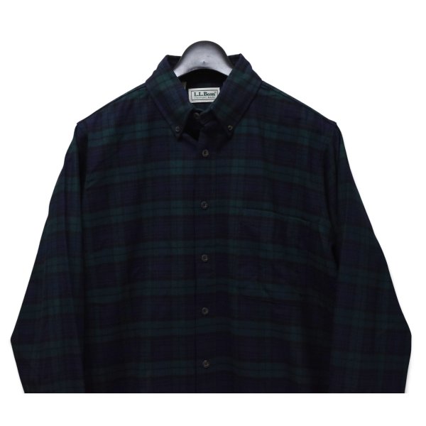 画像3: 【ほぼ未使用】90's【USA製】ビンテージ【エルエルビーン】【L.L.Bean】【ブラックウォッチ】紺×緑【フランネルシャツ】薄手ネルシャツ【サイズM TALL】 