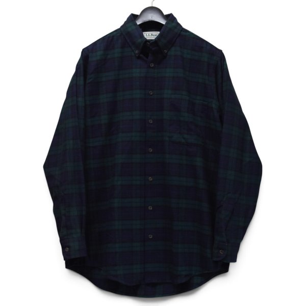 画像1: 【ほぼ未使用】90's【USA製】ビンテージ【エルエルビーン】【L.L.Bean】【ブラックウォッチ】紺×緑【フランネルシャツ】薄手ネルシャツ【サイズM TALL】 