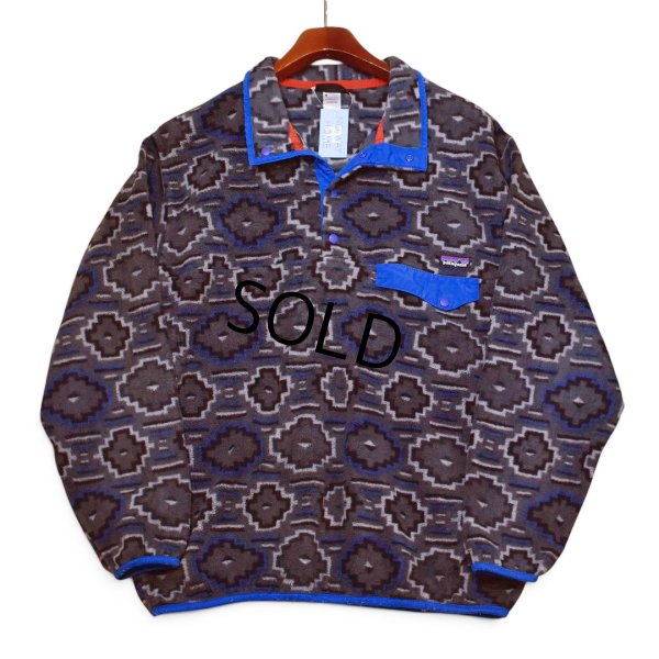 画像1: 【パタゴニア】【Patagonia】【シンチラ】【幾何学模様】グレー×ブルー【スナップT】プルオーバー【フリース】【サイズL】 