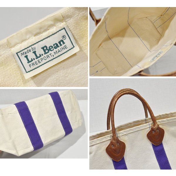 画像2: ビンテージ【L.L.Bean】【エルエルビーン】【白×紫】【レザーハンドル】キャンバス【トートバッグ】