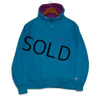 【90’s】【ビンテージ】【USA製】【チャンピオン】【Champion】【ジップ付きパーカー】【ターコイズ×紫】【ロゴ刺繍】【サイズM】