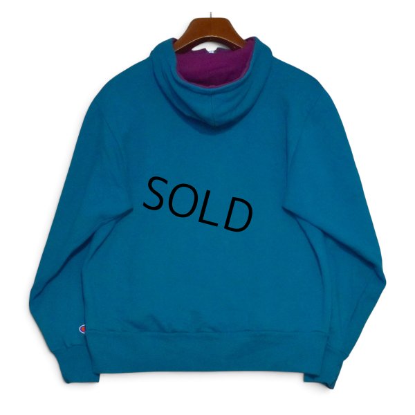 画像3: 【90’s】【ビンテージ】【USA製】【チャンピオン】【Champion】【ジップ付きパーカー】【ターコイズ×紫】【ロゴ刺繍】【サイズM】