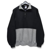 【90’s】ビンテージ【USA製】【ラッセル】【Russell】【ハーフジップ】【襟付きスウェット】【黒×グレー】【サイズL】 