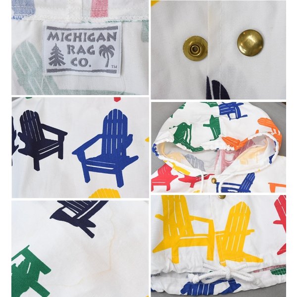 画像2: 【ビンテージ】【USA製】ミシガンラグ【MICHIGAN RAG CO.】【アディロンダックチェア】【総柄】【スナップボタン】【パーカー】【白】【サイズXL程度】 