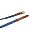 画像4: 【程度良好】【LEATHER MAN LIMITED】【レザー×キャンバスベルト】【亀刺繍】【青×生成り】リボンベルト【ベルト】【W36】<br> (4)