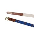 画像3: 【程度良好】【LEATHER MAN LIMITED】【レザー×キャンバスベルト】【亀刺繍】【青×生成り】リボンベルト【ベルト】【W36】<br> (3)
