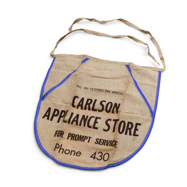 画像1: 【デッドストック】ビンテージ【CARLSON APPLIANCE STORE】【クロスピンエプロン】【ベージュ×青】 