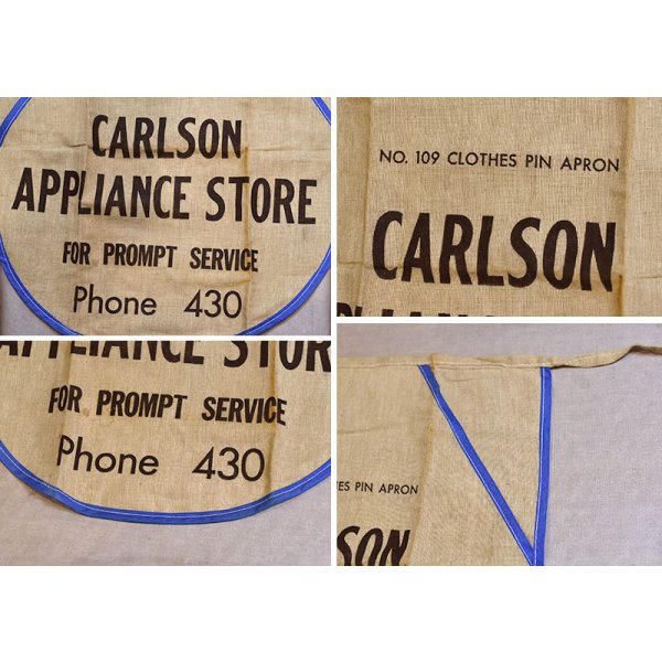 画像2: 【デッドストック】ビンテージ【CARLSON APPLIANCE STORE】【クロスピンエプロン】【ベージュ×青】 