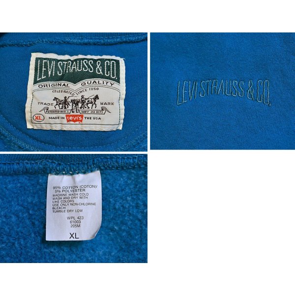 画像2: 【90’s】【ビンテージ】【USA製】【リーバイス】【Levi’s】【ターコイズ】【胸ロゴ刺繍】【クルーネックスウェット】【サイズXL】 