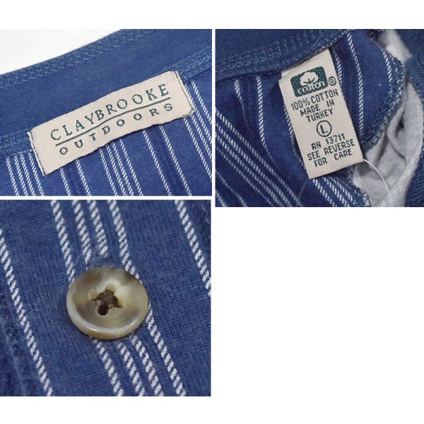 画像2: ビンテージ【CLAYBROOKE OUTDOORS】【ヘンリーネック】【ボーダー】【長袖Tシャツ】【青】【サイズL】