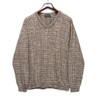 【90’s】【USA製】ビンテージ【The Clubhouse Collection】【マルチカラー】【Vネックニットセーター】【サイズL】 