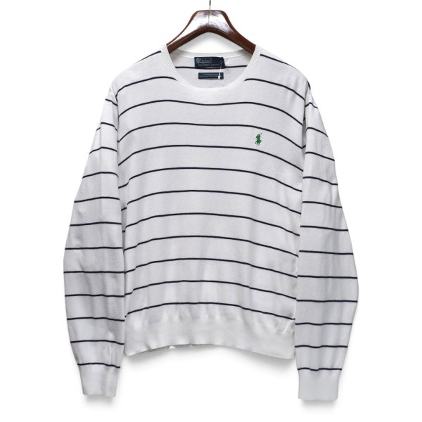 画像1: 【90’s】ビンテージ【ラルフローレン】【Ralph Lauren】【ボーダー】【コットンニット】【白×紺】【サイズL】 