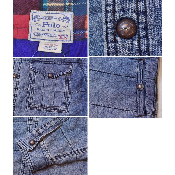 画像2: 【ラルフローレン】【Ralph Lauren】ポロ【Polo】【中綿入り】【デニムシャツジャケット】【裏地パッチワーク】【サイズXL】 