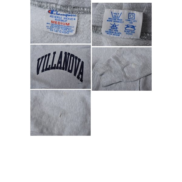 画像2: 【80’s】ビンテージ【USA製】【チャンピオン】【Champion】リバースウィーブ【REVERSE WEAVE】【VILLANOVA】【カレッジパーカー】プルオーバーパーカー【グレー】【サイズM】 