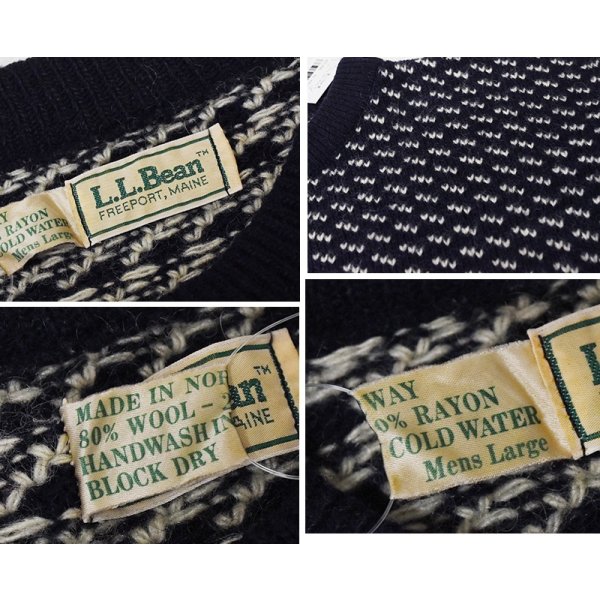 画像2: 【80’s】【ノルウェー製】ビンテージ【エルエルビーン】【L.L.Bean】【紺×白】【バーズアイ】【クルーネックウールニット】セーター【サイズL】