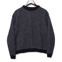 【80’s】【ノルウェー製】ビンテージ【エルエルビーン】【L.L.Bean】【紺×白】【バーズアイ】【クルーネックウールニット】セーター【サイズL】
