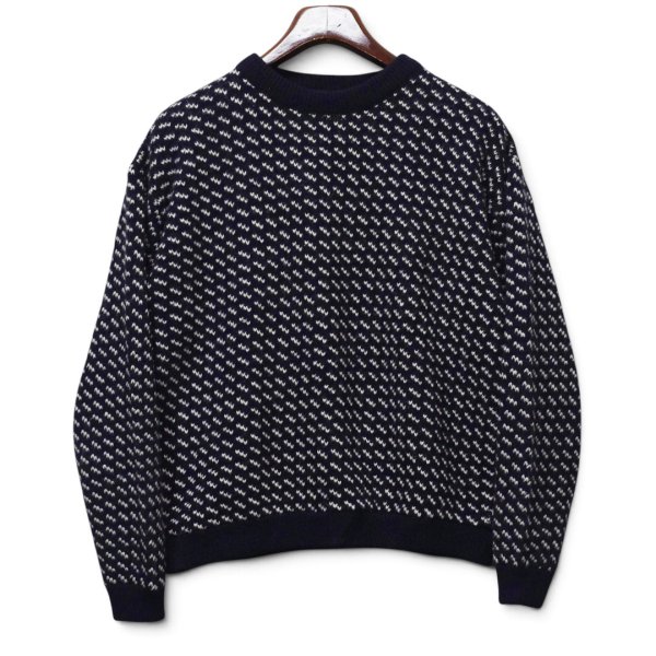 画像1: 【80’s】【ノルウェー製】ビンテージ【エルエルビーン】【L.L.Bean】【紺×白】【バーズアイ】【クルーネックウールニット】セーター【サイズL】