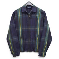 【90’s】ビンテージ【ラルフローレン】【Ralph Lauren】【ブラックウォッチ】ネイビー【チェック柄】【ジップアップブルゾン】チンストラップ【コットン】薄手【サイズS】 