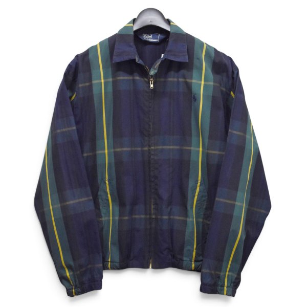 画像1: 【90’s】ビンテージ【ラルフローレン】【Ralph Lauren】【ブラックウォッチ】ネイビー【チェック柄】【ジップアップブルゾン】チンストラップ【コットン】薄手【サイズS】 