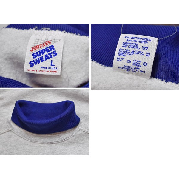 画像2: 【程度良好】【90’s】【ビンテージ】【USA製】【ジャージーズ】【JERZEES】【SUPER SWEATS】【グレー×青】【タートルネックスウェット】【サイズL】 