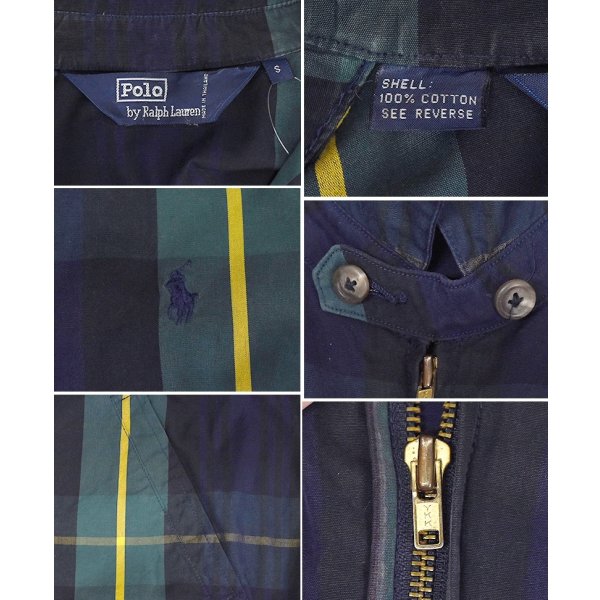 画像2: 【90’s】ビンテージ【ラルフローレン】【Ralph Lauren】【ブラックウォッチ】ネイビー【チェック柄】【ジップアップブルゾン】チンストラップ【コットン】薄手【サイズS】 