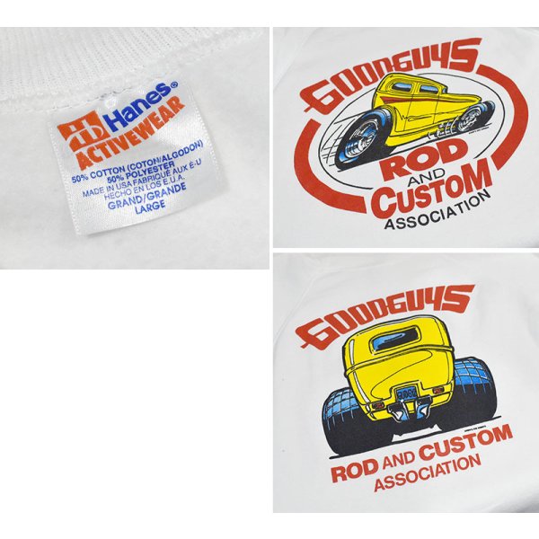 画像2: 【デッドストック】【90’s】【USA製】【ヘインズ】【Hanes】【Goodguys】【ROD AND CUSTOM ASSOCIATION】【ホットロッド】【両面プリント】【スウェット】【白】【サイズL】