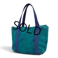 【90’s】【USA製】【ビンテージ】【Handcrafted】【ザリガニ刺繍】【コーデュロイ】【トートバッグ】【緑×ネイビー】