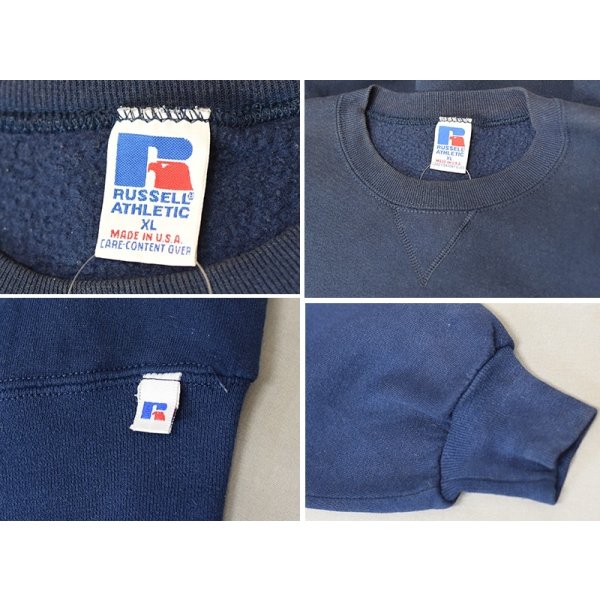 画像2: 【90’s】【ビンテージ】【USA製】【ラッセル】【Russell】【ネイビー】【クルーネックスウェット】【前V】【サイズXL】 