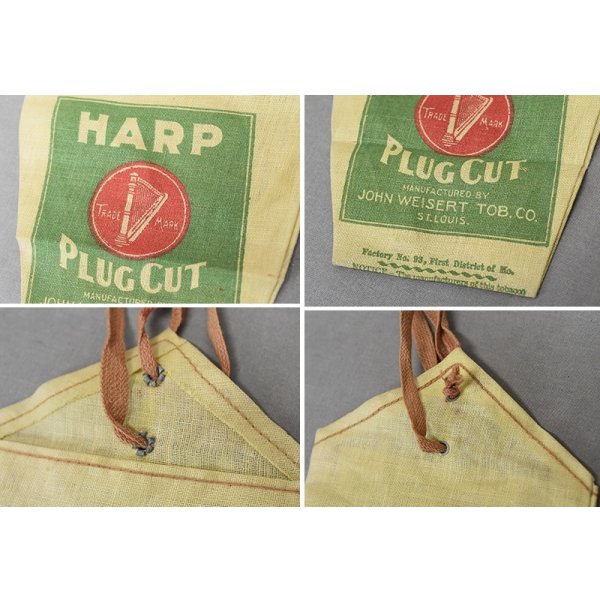 画像2: ほぼ未使用【40’s】ビンテージ【HARP PLUG CUT】【アドバタイジング】【タバコポーチ】タバコケース【布製】ベージュ×緑 