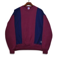【90’s】【ビンテージ】【USA製】【ラッセル】【Russell】【前V】【切替】【スウェット】【エンジ×紺】【サイズXL】 