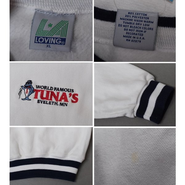 画像2: 【90’s】【ビンテージ】【USA製】【LOVING】【TUNA’S】【スウェット】天竺コットン【白×紺】【リブライン】【サイズXL】 