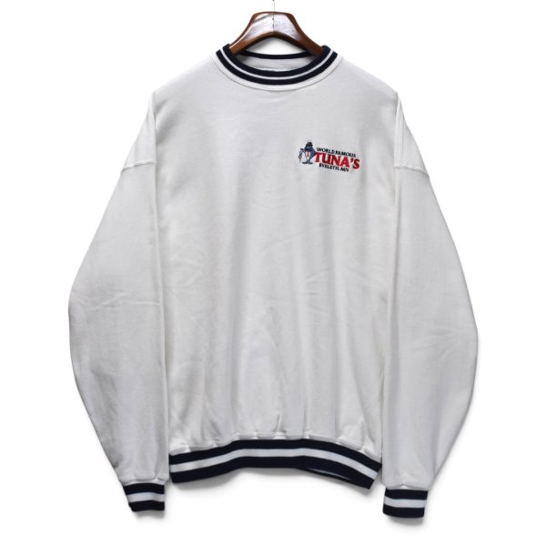 画像1: 【90’s】【ビンテージ】【USA製】【LOVING】【TUNA’S】【スウェット】天竺コットン【白×紺】【リブライン】【サイズXL】 
