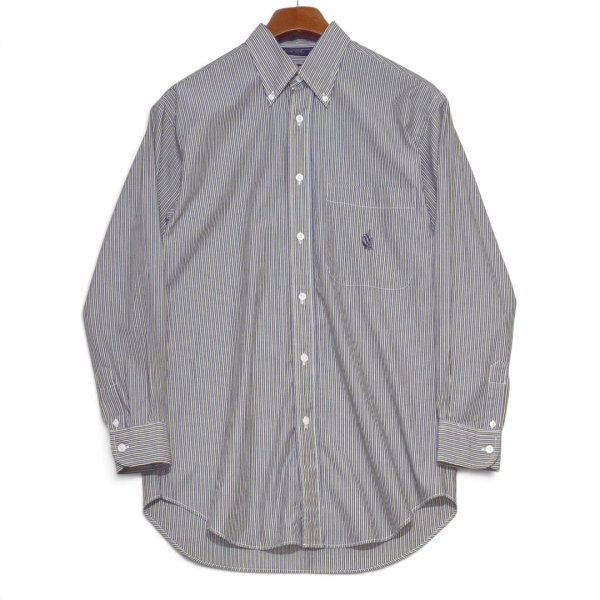 画像1: ビンテージ【ノーティカ】【nautica】【黄×グレー】【ピンストライプ】【ボタンダウンシャツ】【サイズS】