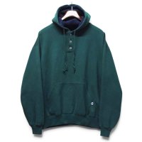 【90’s】【ビンテージ】【USA製】【ラッセル】【Russell】【ヘンリーネックパーカー】【グリーン】【無地】【ワッフル裏地】【サイズXL】