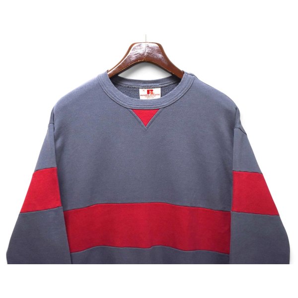 画像3: 【90’s】【ビンテージ】【USA製】【ラッセル】【Russell】【前V】【チャコール×赤】【切り替え】【クルーネックスウェット】【サイズXL】 