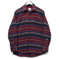 【ジェイクルー】【J.CREW】【ポルトガル製】【赤×黒×青】【ボーダー】【フランネルシャツ】【サイズS】 