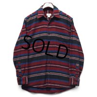 【ジェイクルー】【J.CREW】【ポルトガル製】【赤×黒×青】【ボーダー】【フランネルシャツ】【サイズS】 