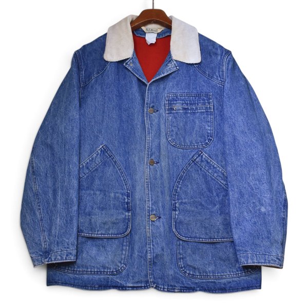 画像1: 【80’s】【ビンテージ】【エルエルビーン】【L.L.Bean】【デニムハンティングジャケット】【コーデュロイ襟】【赤裏地】ライナー付き【サイズL程度】 