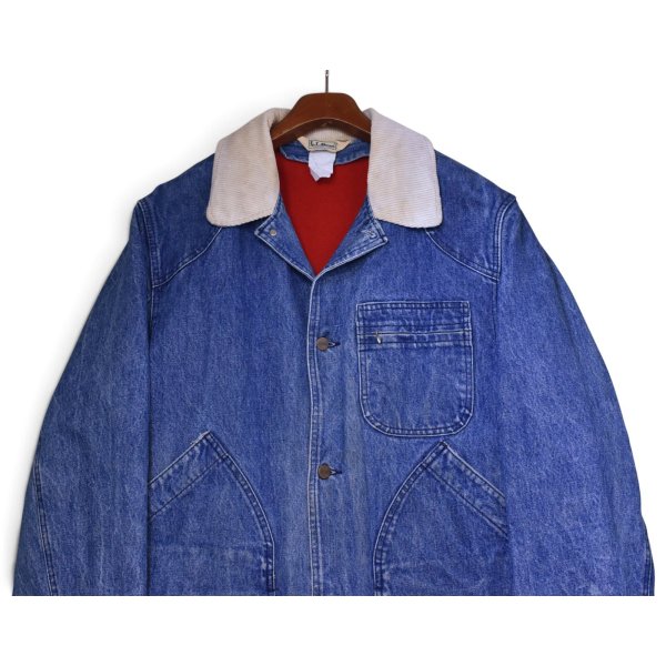 画像4: 【80’s】【ビンテージ】【エルエルビーン】【L.L.Bean】【デニムハンティングジャケット】【コーデュロイ襟】【赤裏地】ライナー付き【サイズL程度】 