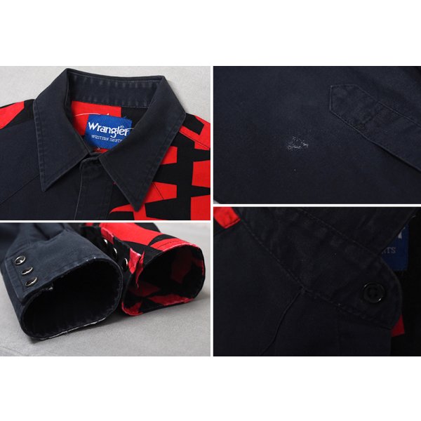 画像4: 【ラングラー】【Wrangler】【黒×赤】【カウボーイグラフィック】【ロデオ】【ウエスタンシャツ】【サイズL程度】 