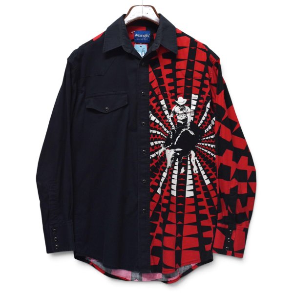 画像3: 【ラングラー】【Wrangler】【黒×赤】【カウボーイグラフィック】【ロデオ】【ウエスタンシャツ】【サイズL程度】 