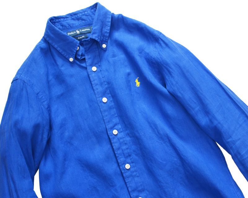 【ラルフローレン】【青】【リネンシャツ】カスタムフィット【サイズM】 八千代の古着屋