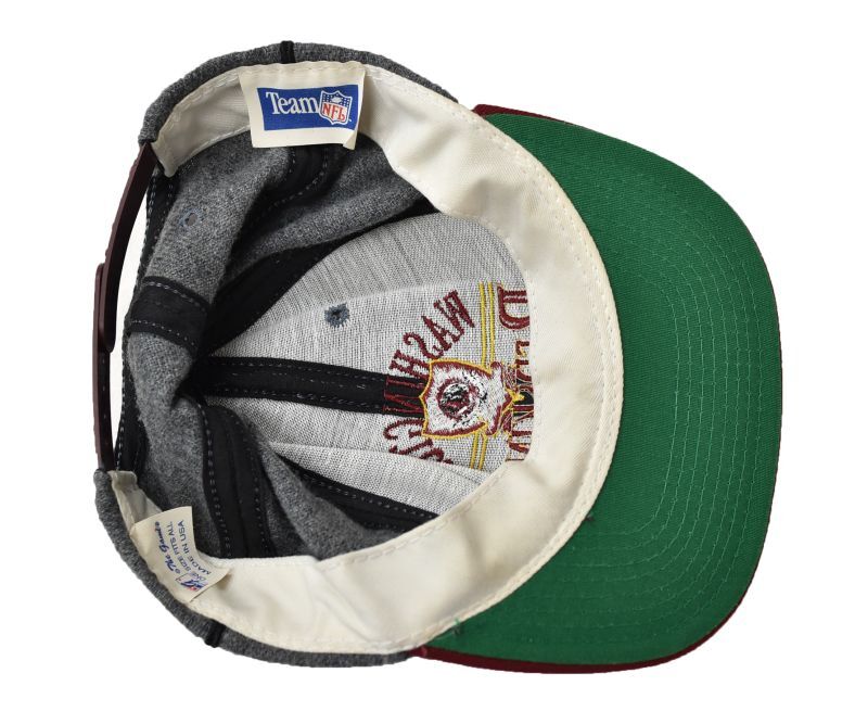 90's【USA製】ビンテージ【ワシントンレッドスキンズ】【インディアン】【Washington】【グレー×エンジ】【ウールキャップ