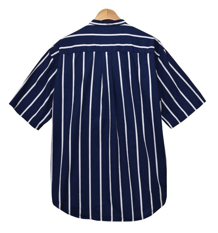 【ビンテージ】【Hunt club】【紺×白ストライプ】【バンドカラー】【半袖シャツ】【サイズL】 千葉県八千代市勝田台の古着屋ノーウェイホーム