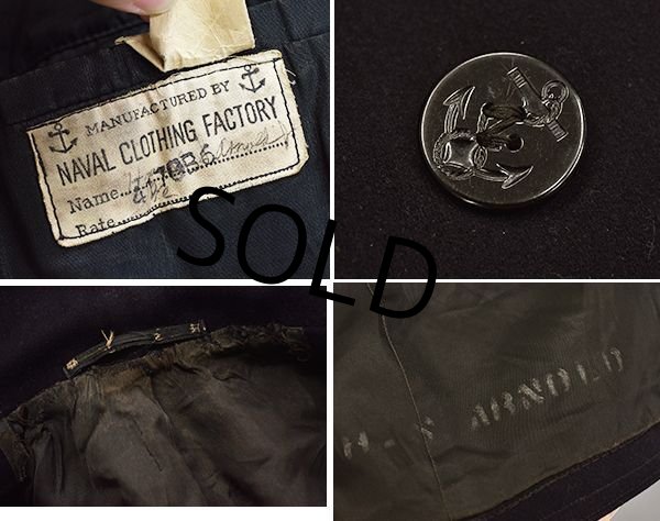 画像2: 40's【ビンテージ】 【米軍実物】 ステンシル入り【U.S.NAVY】10ボタン【Pコート】  (2)